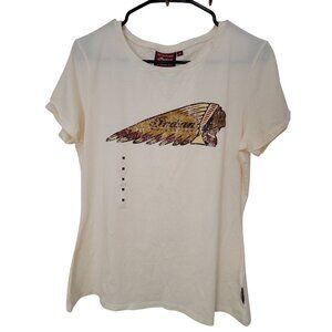 Indian Motorcycle Womens T-Shirt Medium Cream Wing Design Cotton